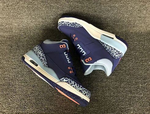 Air Jordan 3 GS Dark Purple Dust Atomic Pink Blue Cap Shoes - Click Image to Close